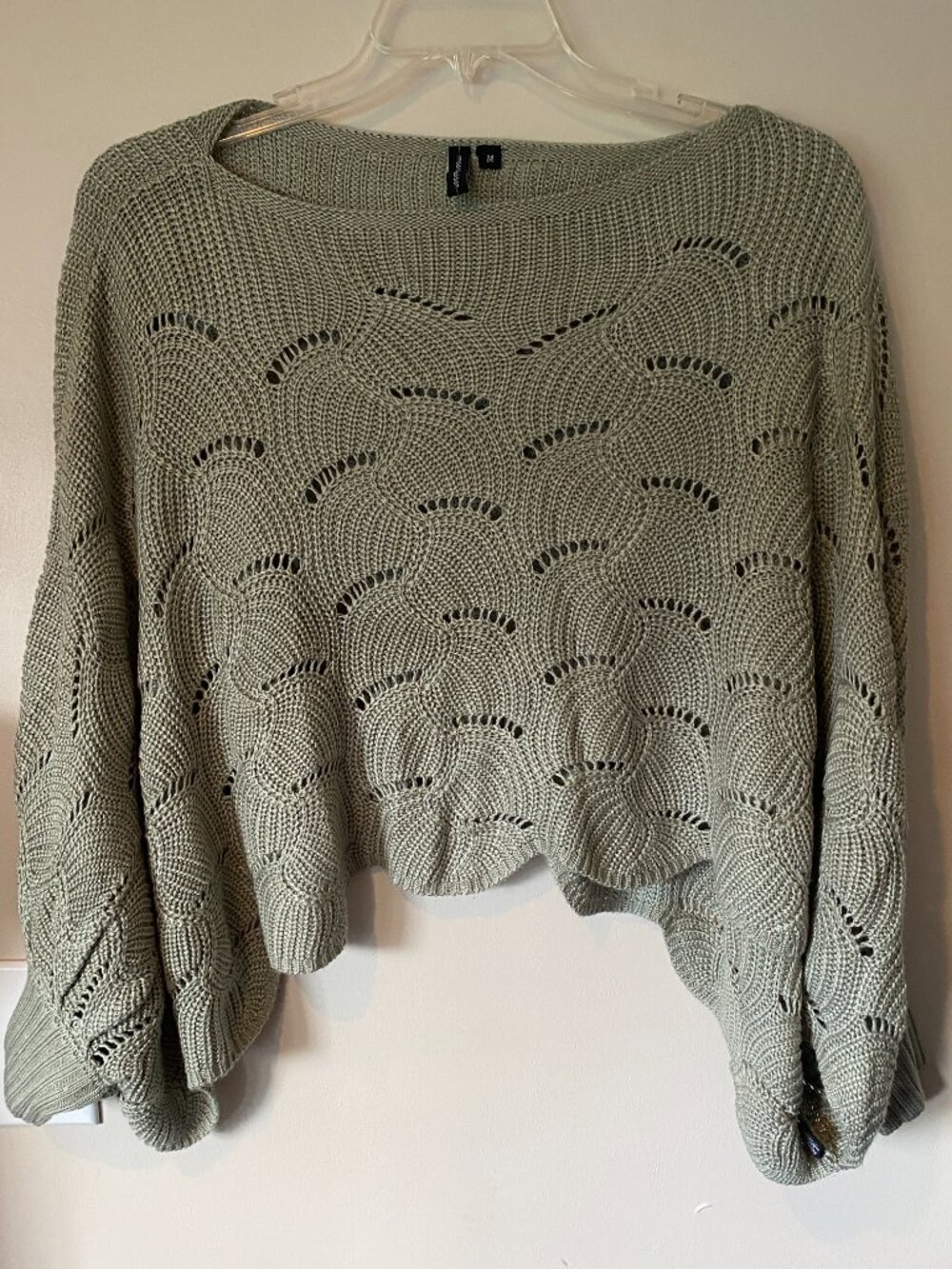 Sage Green Open Cable Knit Crop Poncho Sweater By Moon & Madison Size Med #104